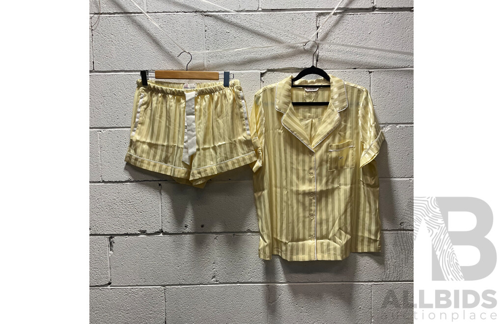 PETER ALEXANDER Butter Stripe Chic Satin Shortie Pj Set - Size M