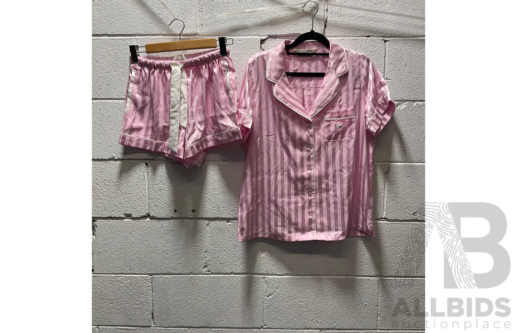 PETER ALEXANDER Pink Stripe Chic Satin Pj Set - size XS