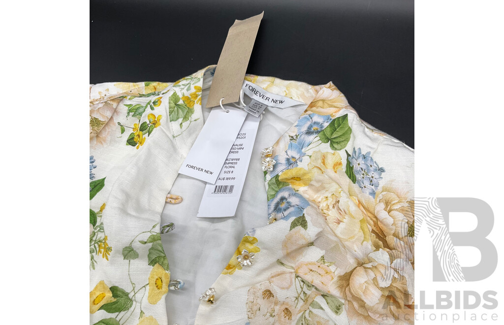 REVIEW Sorrento Paisley Dress Size 8 , FOREVER NEW Annalise Fluted Mini Dress Size 8 , Lot of 2