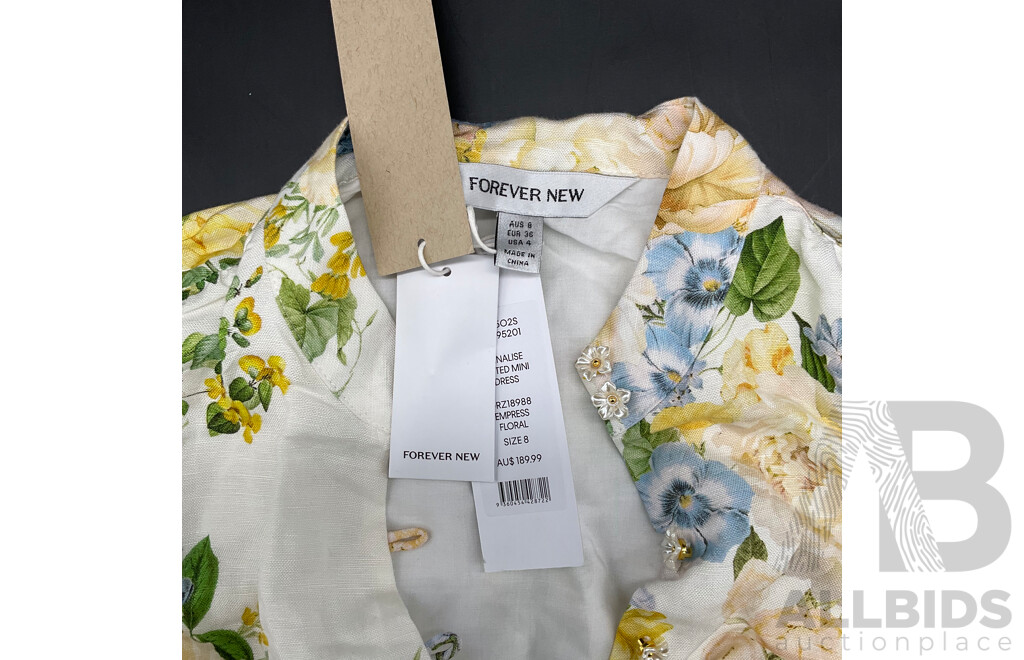 REVIEW Sorrento Paisley Dress Size 8 , FOREVER NEW Annalise Fluted Mini Dress Size 8 , Lot of 2