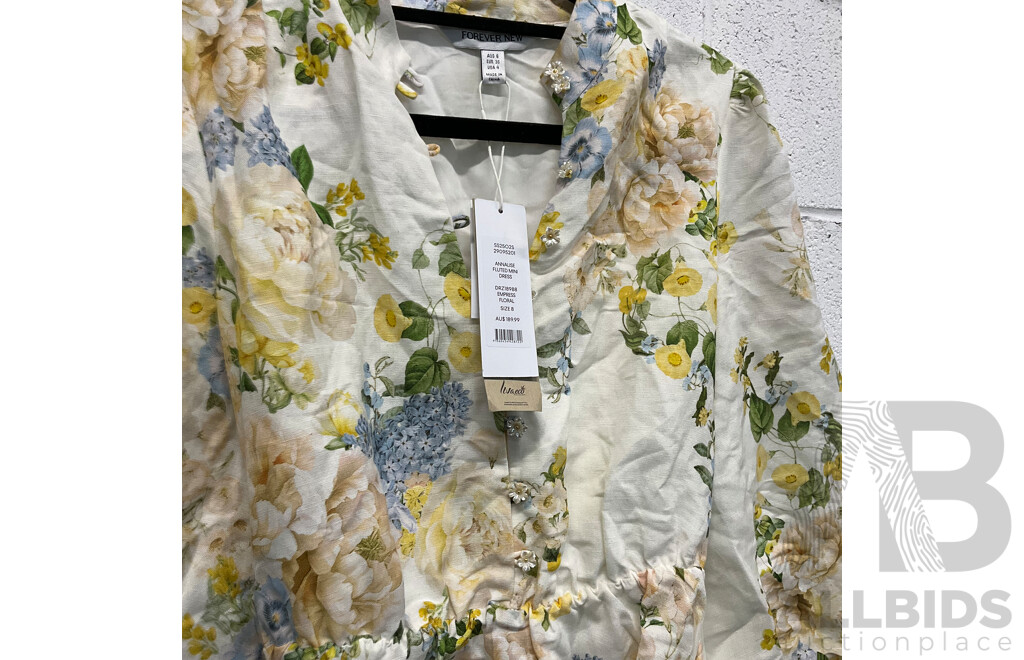 REVIEW Sorrento Paisley Dress Size 8 , FOREVER NEW Annalise Fluted Mini Dress Size 8 , Lot of 2