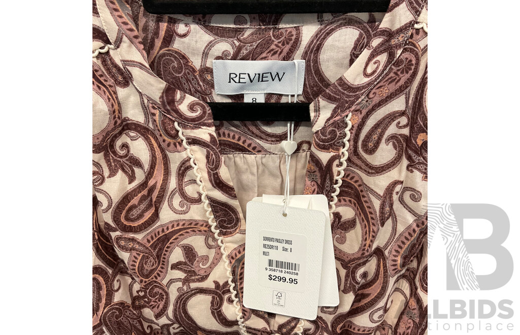 REVIEW Sorrento Paisley Dress Size 8 , FOREVER NEW Annalise Fluted Mini Dress Size 8 , Lot of 2