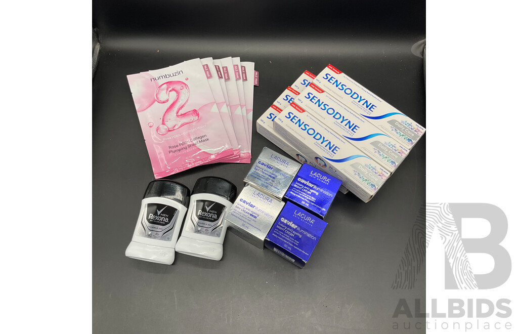 NUMBUZIN NO.2 MASK , rexona mens , SENSODYNE Toothpaste , ALLSMILE Dental Flossers LOT of 18