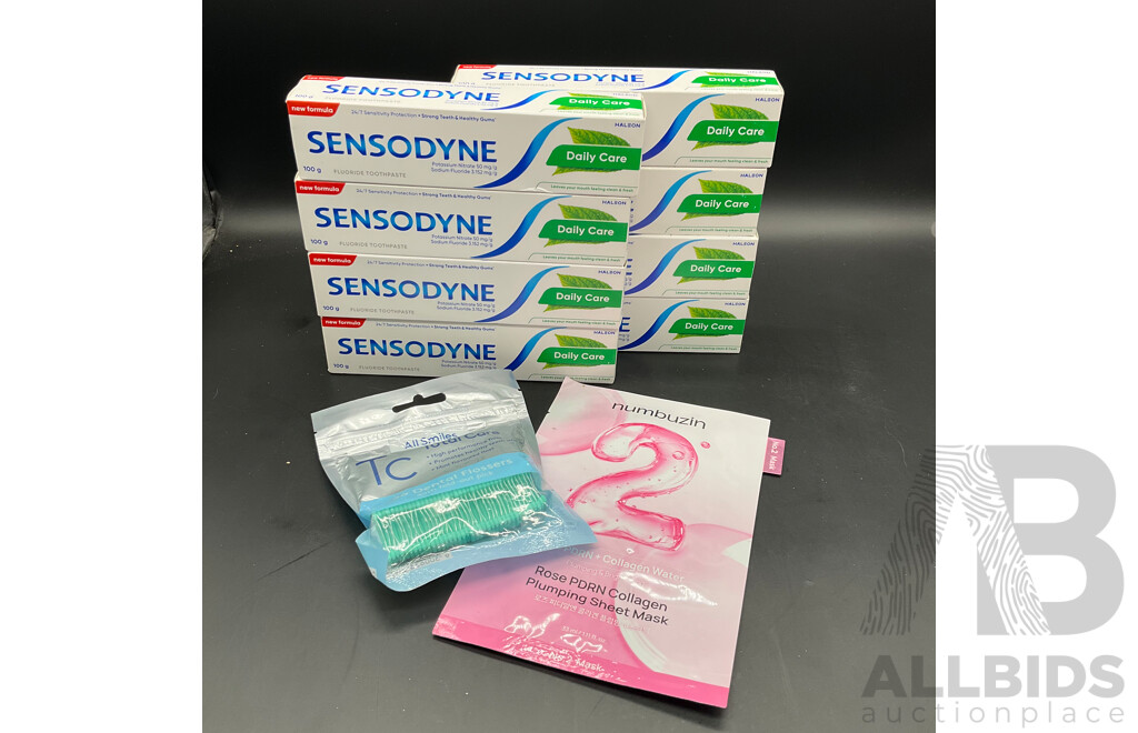 NUMBUZIN NO.2 MASK , SENSODYNE Toothpaste , ALLSMILE Dental Flossers LOT of 10