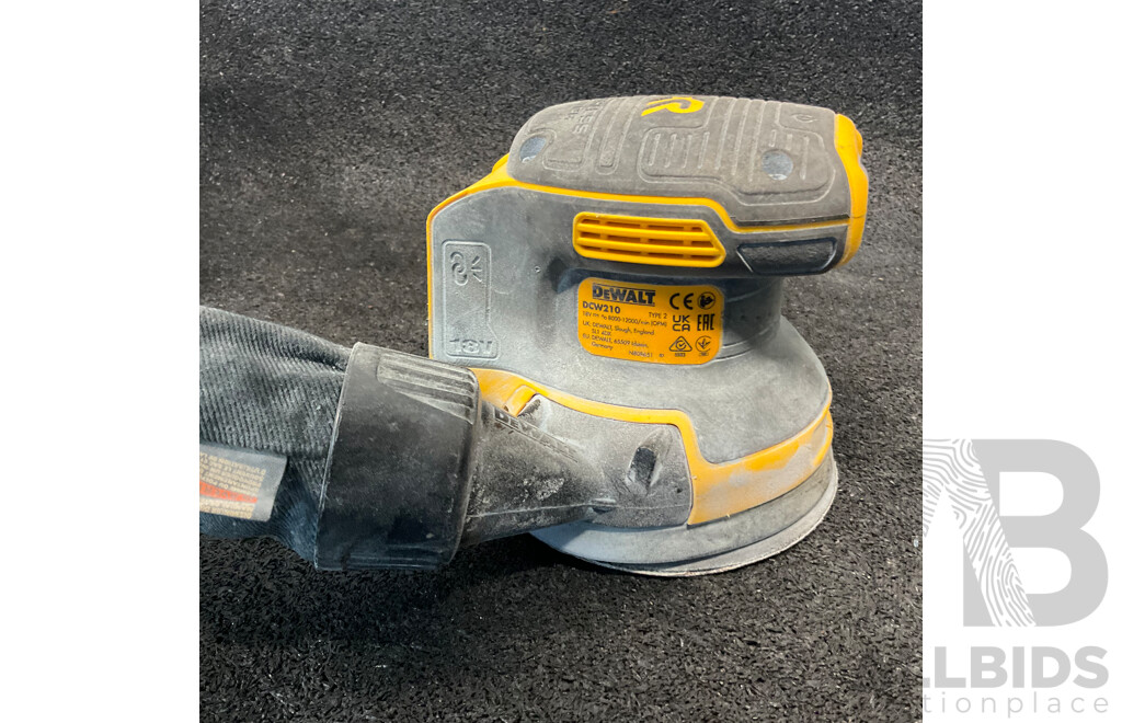 DEWALT DCW210 Sander (Skin Only) , DEWALT DCB11004-XE Battery Charger, Tool Bag, and Assorted Dril Bits, and Other
