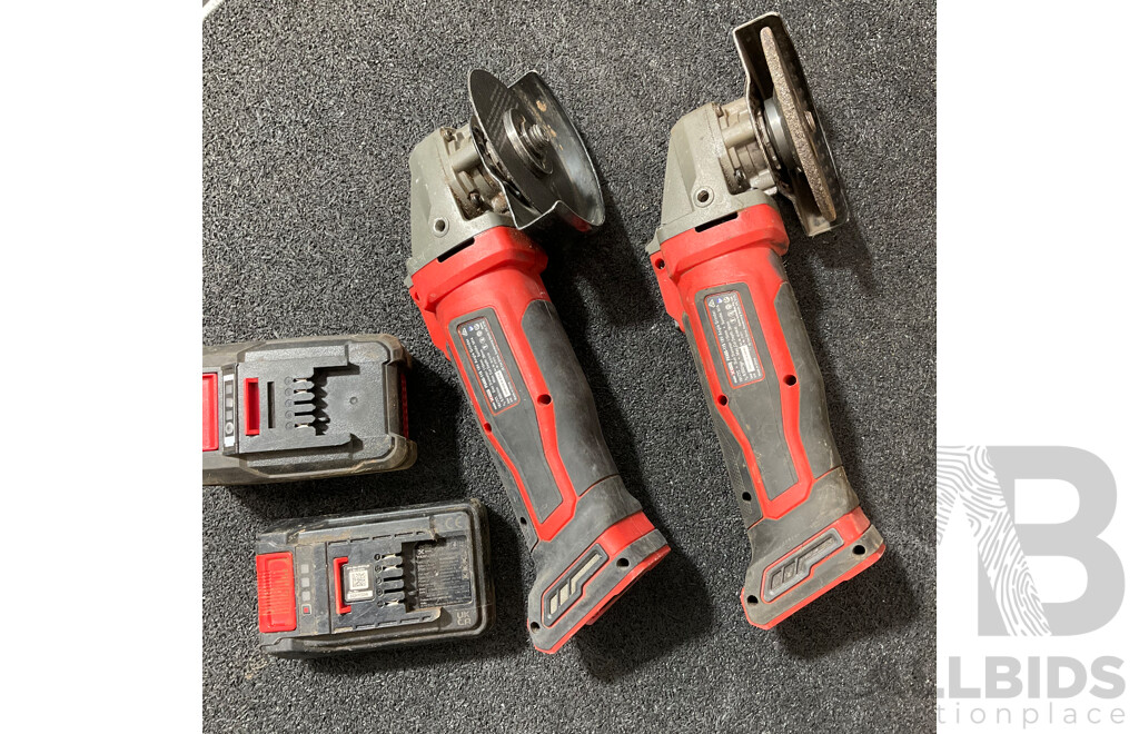 OZITO 18V Angle Grinder (PXAGS-115) - (x2) with 4.0Ah & 2.5Ah Battery - Lot of 4