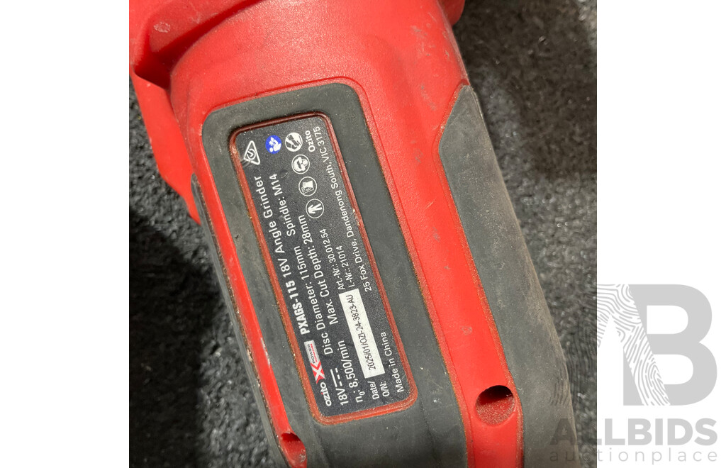 OZITO 18V Angle Grinder (PXAGS-115) - (x2) with 4.0Ah & 2.5Ah Battery - Lot of 4