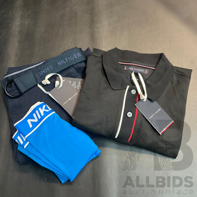 TOMMY HILFIGER Black Polo Shirt, TOMMMY HILFIGER Brooklyn Shorts Navy, NIKE Pro Dri-fit Blue - Lot of 3