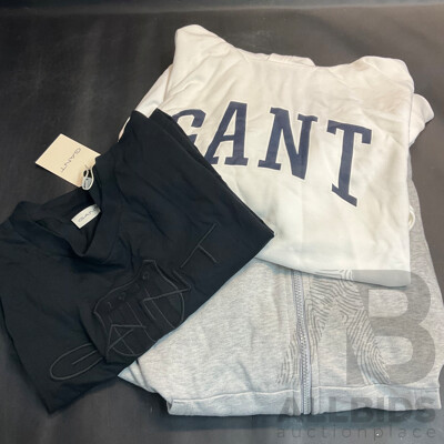 GANT T-shirt Black, GANT Hoodie White, LACOSTE Zip Up Hoodie - Lot of 3