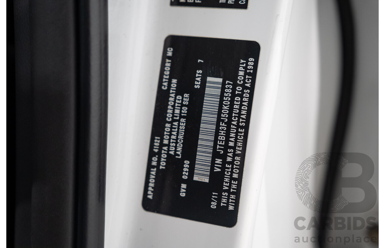 08/2011 Toyota Landcruiser Prado GXL (4x4) KDJ150R 4d Wagon Arctic White Turbo Diesel 3.0L