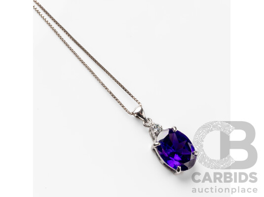 925 Sterling Silver Necklace with 18ct Gold Plated Silver Pendant with Synthetic Tanzanite & Cubic Zirconia. Length - 47.5cms
