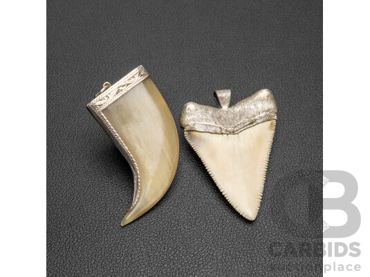 Sterling Silver Pendants with Genuine Tiger Claw & Shark Tooth