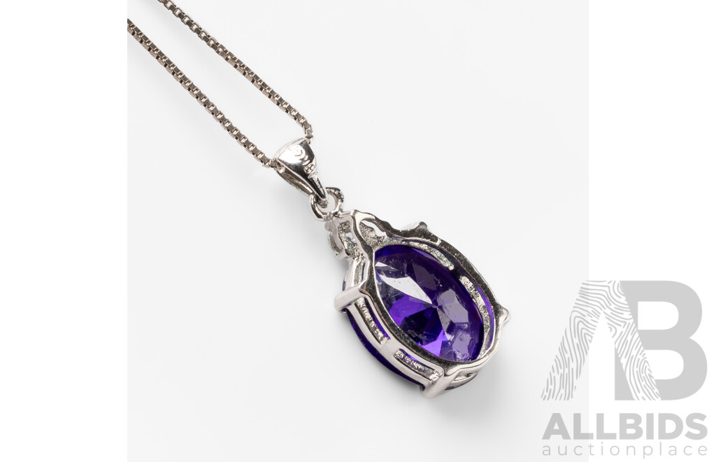 925 Sterling Silver Necklace with 18ct Gold Plated Silver Pendant with Synthetic Tanzanite & Cubic Zirconia. Length - 47.5cms
