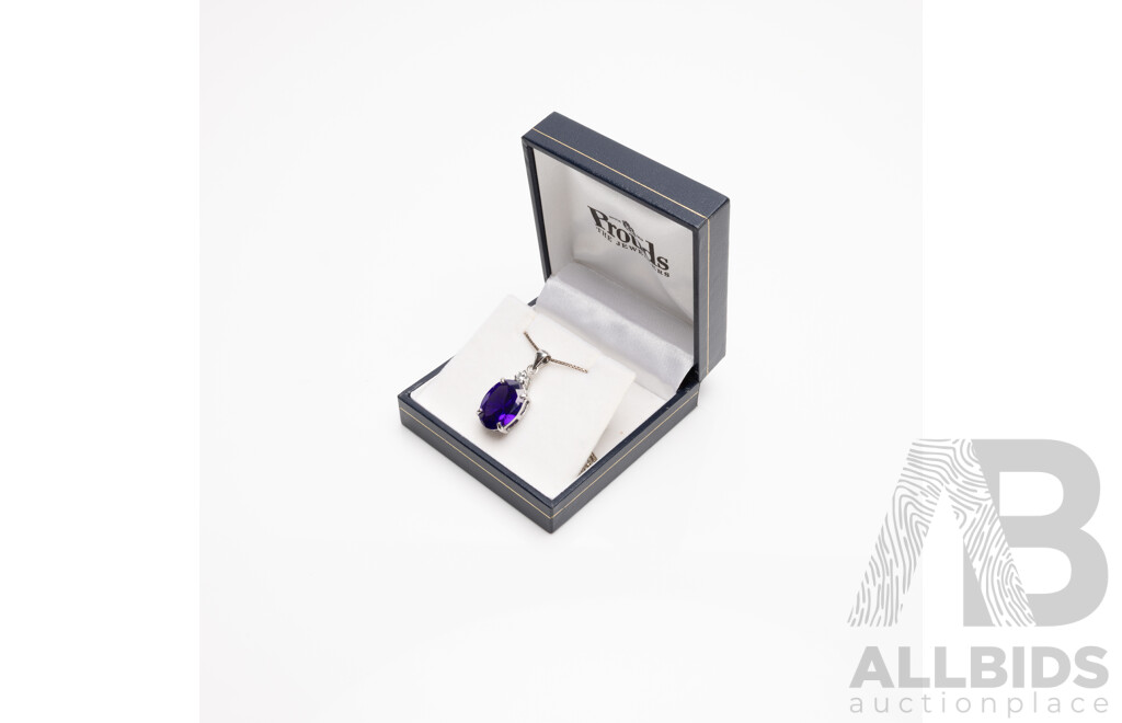 925 Sterling Silver Necklace with 18ct Gold Plated Silver Pendant with Synthetic Tanzanite & Cubic Zirconia. Length - 47.5cms