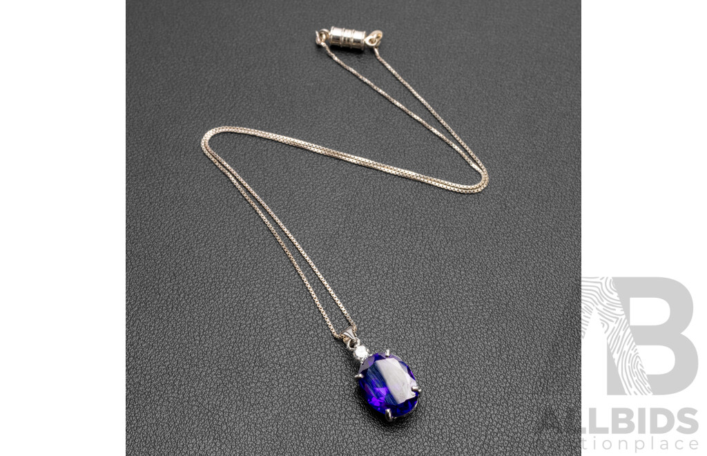 925 Sterling Silver Necklace with 18ct Gold Plated Silver Pendant with Synthetic Tanzanite & Cubic Zirconia. Length - 47.5cms