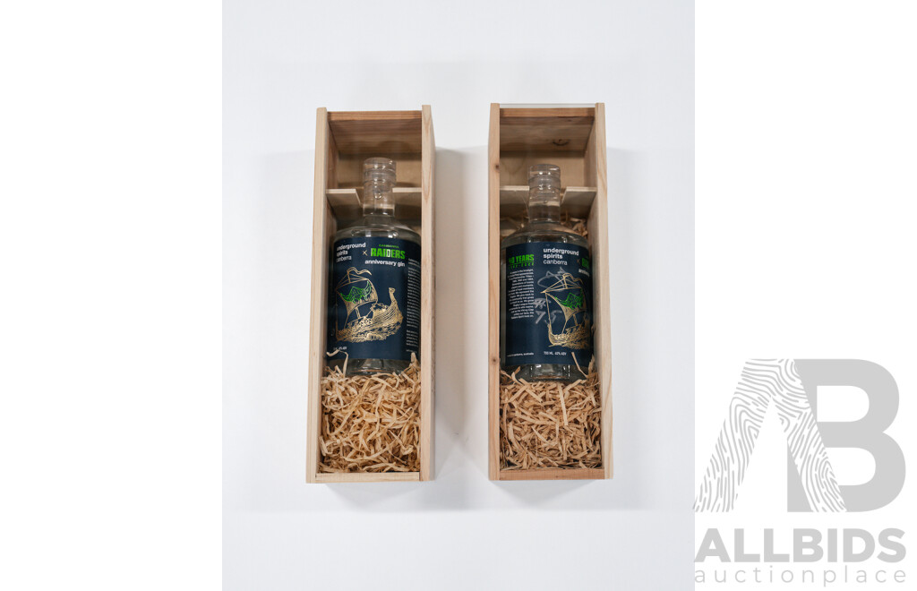Two Canberra Raiders Underground Spirits 40th Anniversary Gin and Box - Personally Signed by John Ferguson #75 and Ken Nagas #146