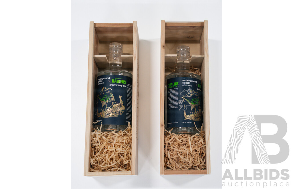Two Canberra Raiders Underground Spirits 40th Anniversary Gin and Box - Personally Signed by John Ferguson #75 and Ken Nagas #146