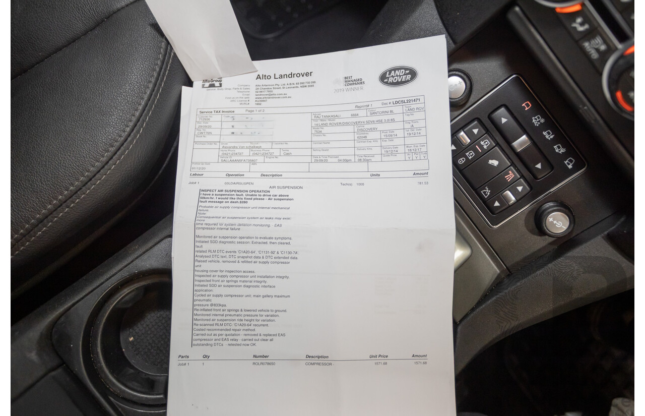 11/2014 Land Rover Discovery 3.0 TDV6 (4x4) MY15 4D Wagon Santorini Black Metallic Turbo Diesel 3.0L - 7 Seater