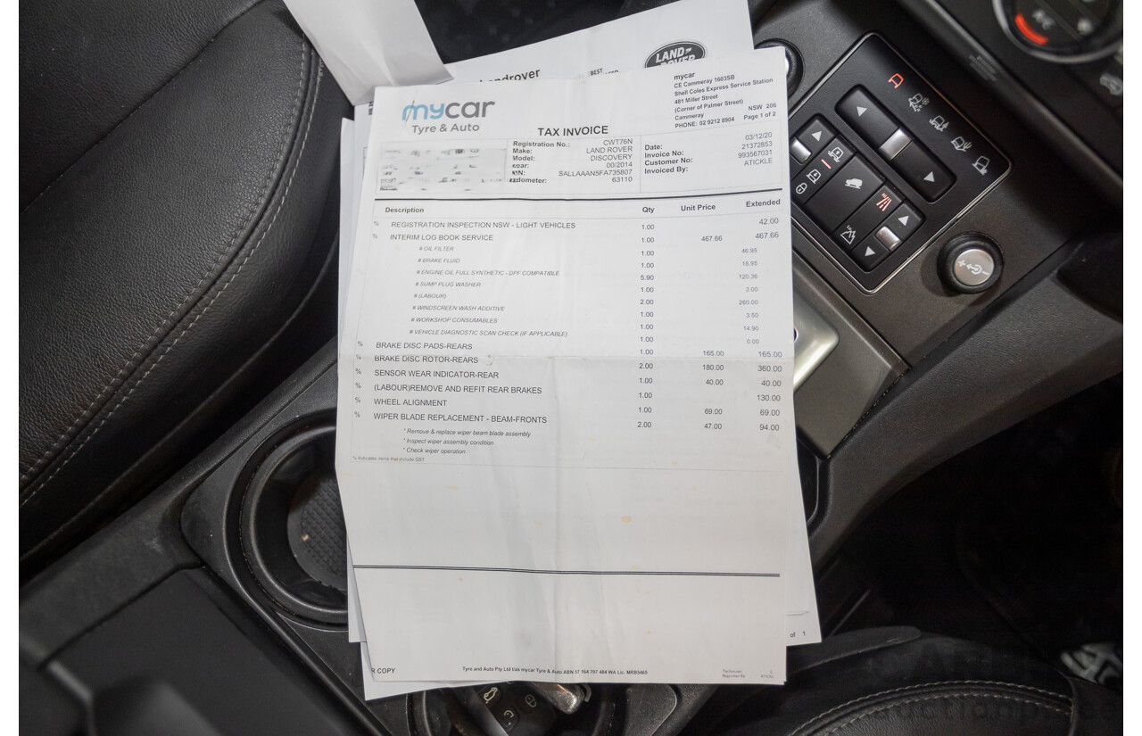 11/2014 Land Rover Discovery 3.0 TDV6 (4x4) MY15 4D Wagon Santorini Black Metallic Turbo Diesel 3.0L - 7 Seater
