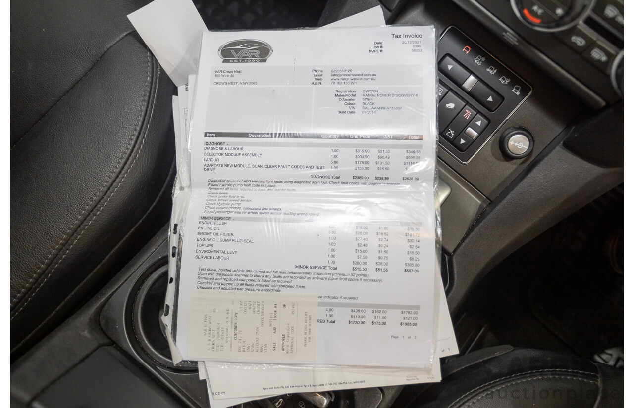 11/2014 Land Rover Discovery 3.0 TDV6 (4x4) MY15 4D Wagon Santorini Black Metallic Turbo Diesel 3.0L - 7 Seater