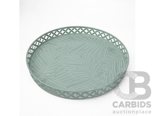 Collection of Glass Fruit on Pierced Metal Platter