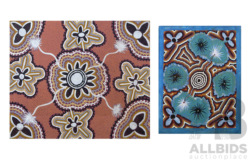 Brenda Lynch Nungurrayi (20th Century, Australian,1958-), Untitled I & II, Pair of Acrylics on Canvases, 61H x 51W cm (largest) (2)