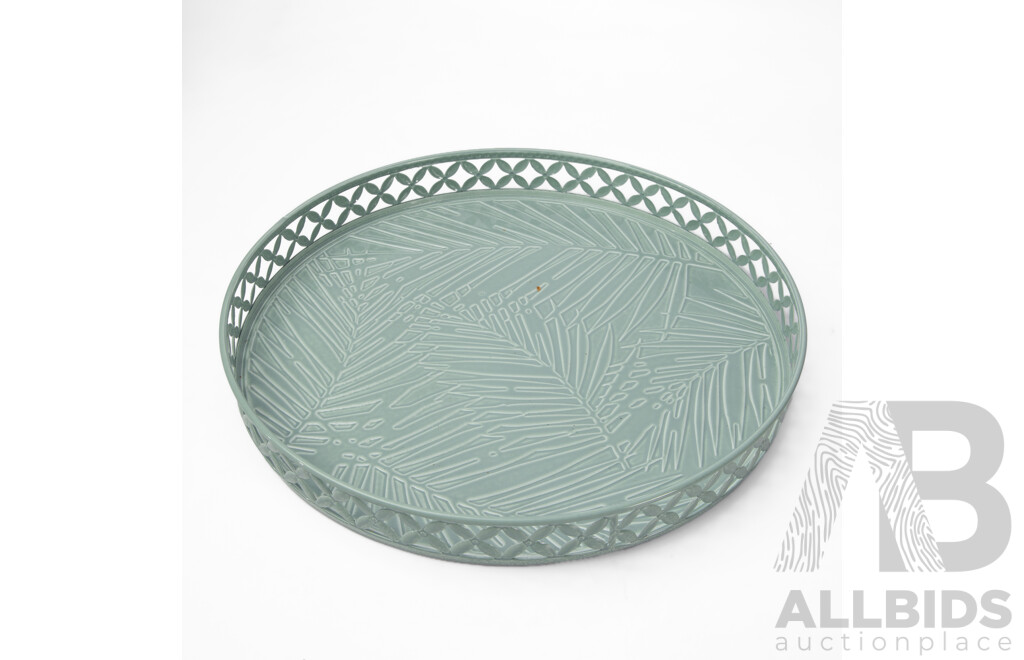 Collection of Glass Fruit on Pierced Metal Platter