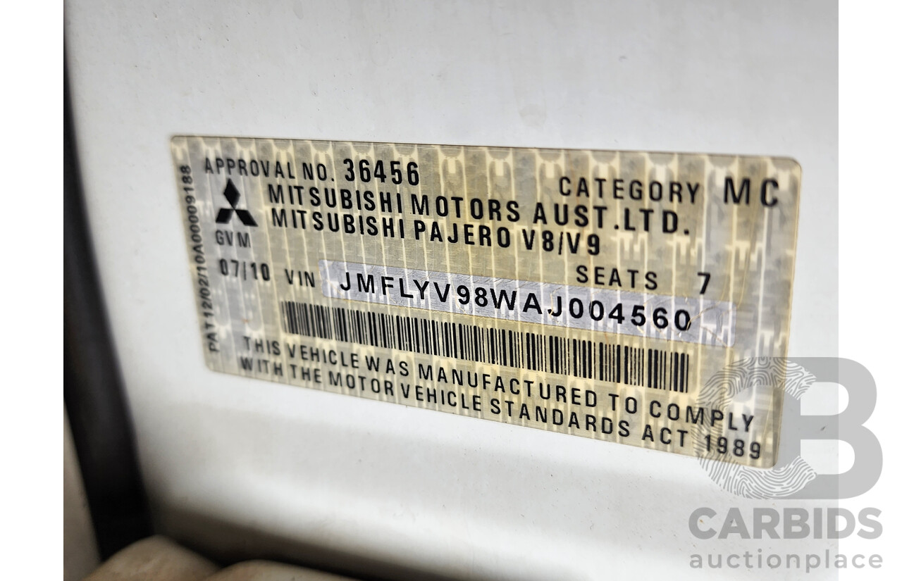 07/2010 Mitsubishi Pajero GLX LWB (4x4) NT MY10 4d Wagon White 3.2L