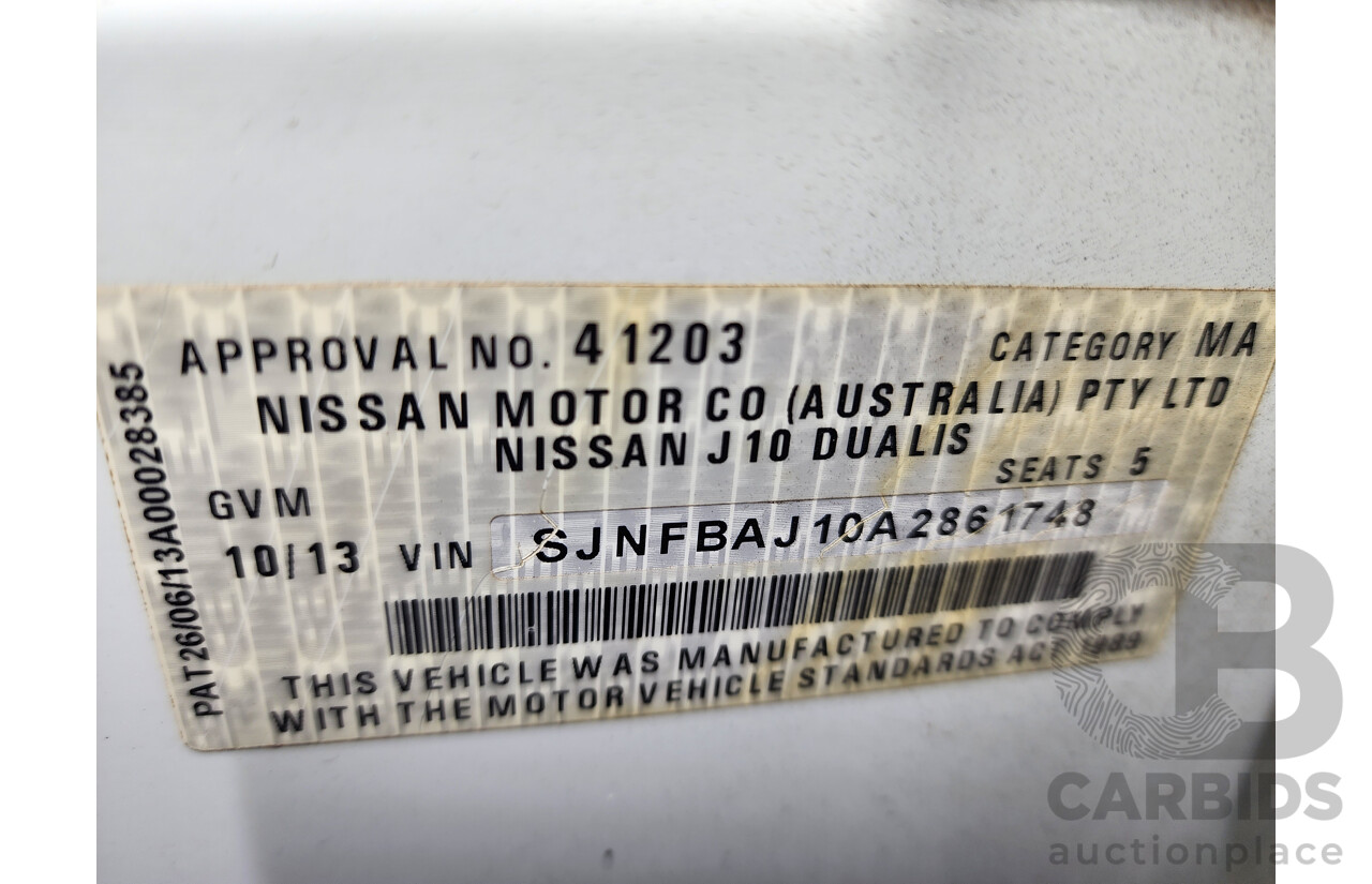 10/2013 Nissan Dualis Ti-L (4x2) J10 MY13 4d Wagon White 2.0L