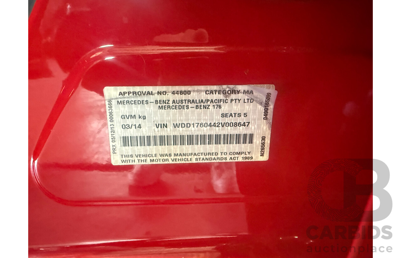 03/2014 Mercedes-Benz A250 Sport 176 MY14 5d Hatchback Red Turbo 2.0L