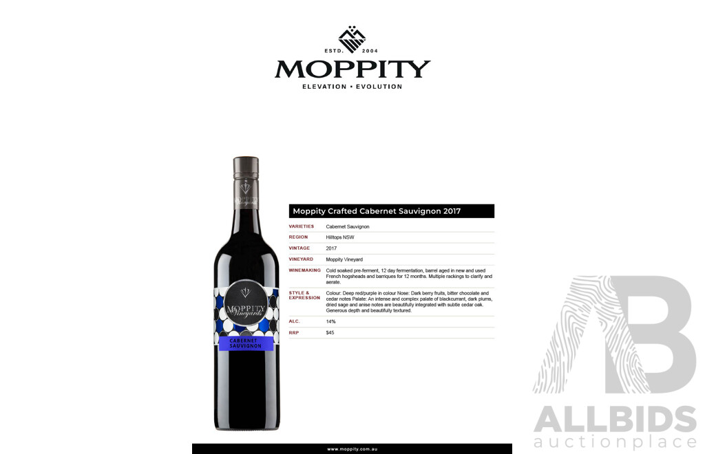 Moppity CRAFTED Cabernet Sauvignon 2017 750ml - Case of 12 Bottles