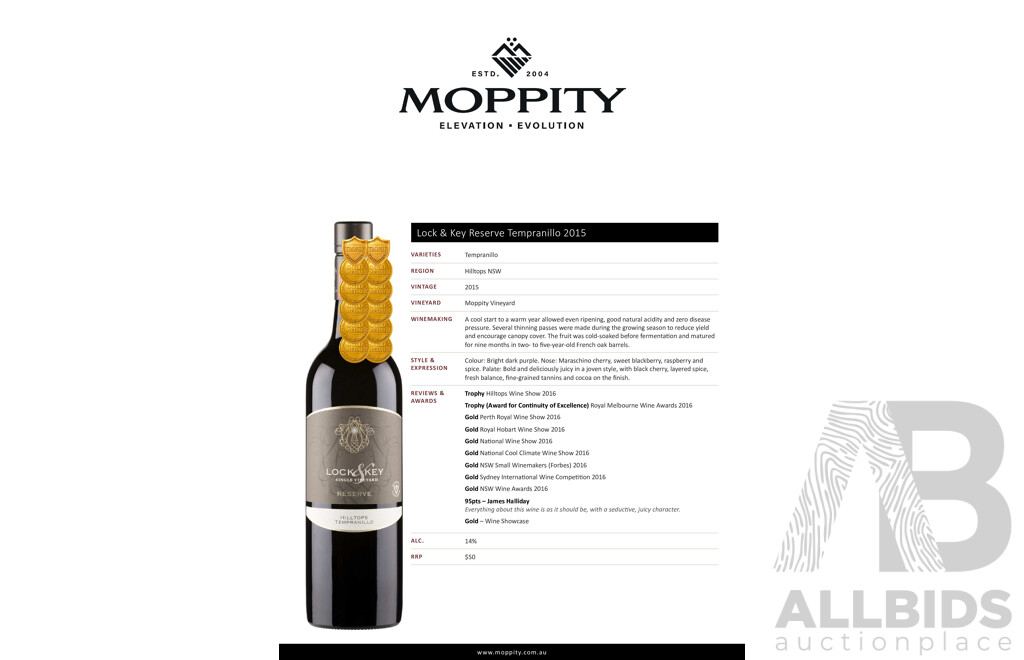 Lock & Key Reserve Tempranillo 2015 750ml - Case of 12 Bottles