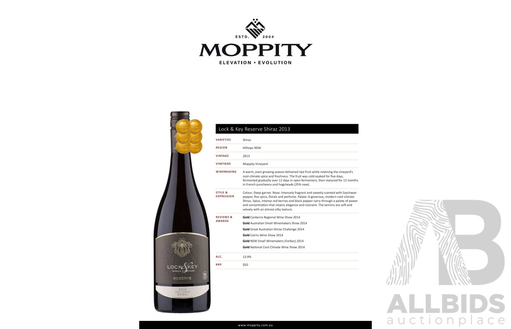 Lock & Key Reserve Shiraz 2013 750ml - Case of 12 Bottles