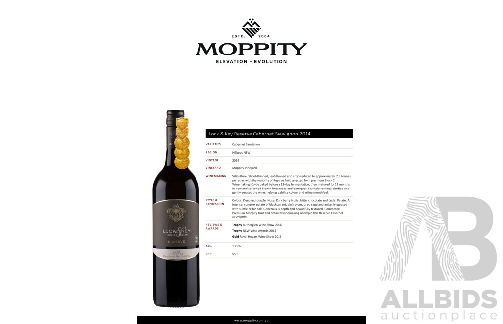 Lock & Key Reserve Cabernet Sauvignon 2014 750ml - Case of 12 Bottles