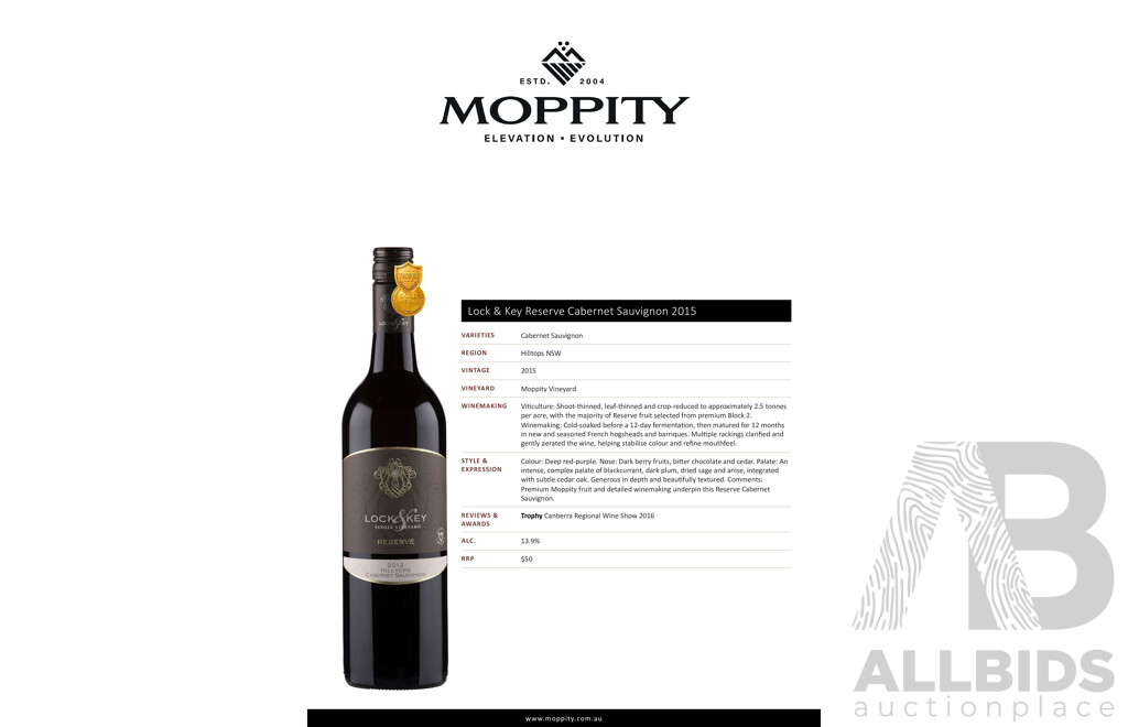 Lock & Key Reserve Cabernet Sauvignon 2015 750ml - Case of 12 Bottles