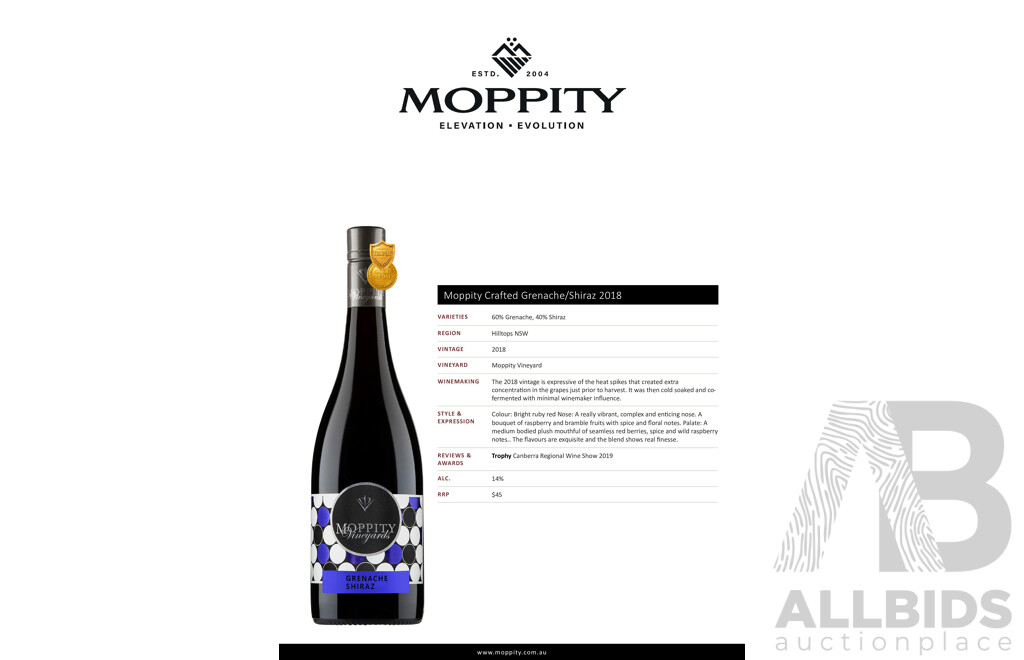 Moppity CRAFTED Grenache Shiraz 2018 750ml - Case of 12 Bottles