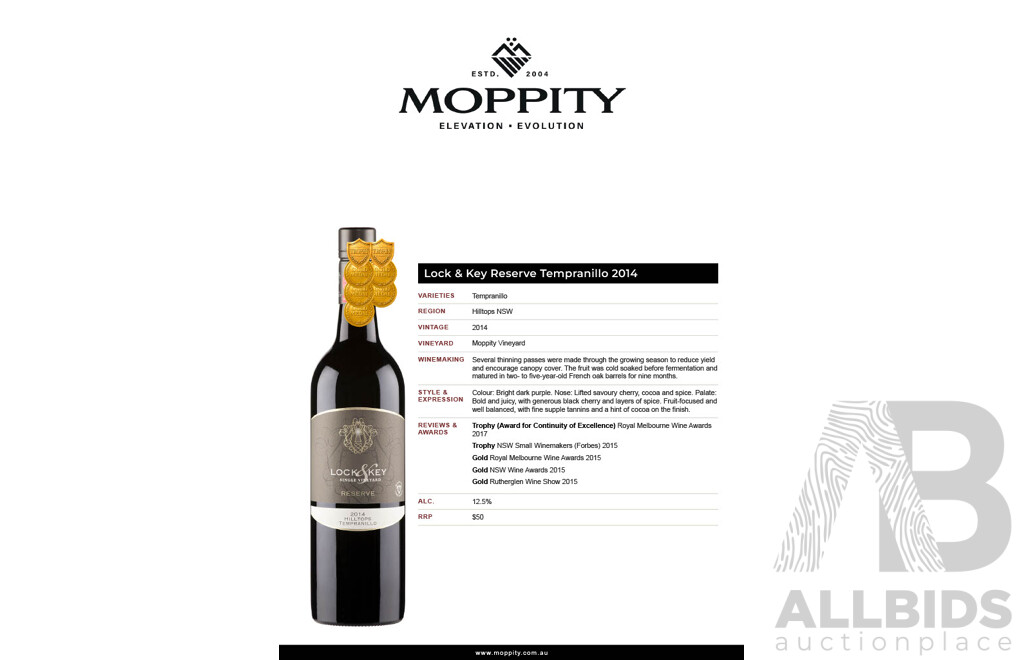 Lock & Key Reserve Tempranillo 2014 750ml - Case of 12 Bottles