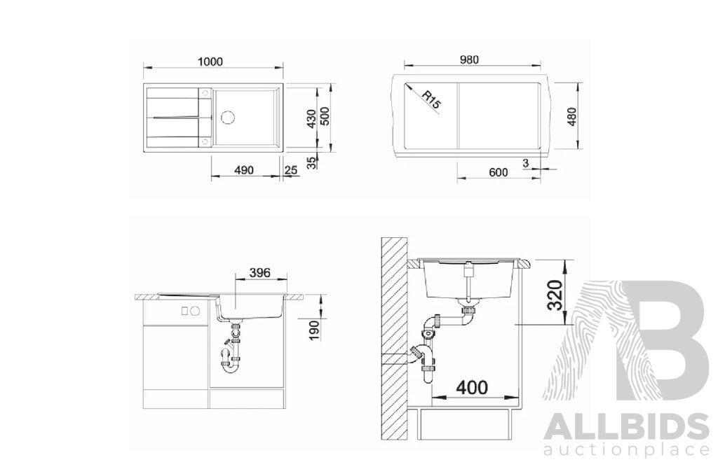 BLANCO Metra XL 6S 1000mm Single Bowl Insert Sink Wit Rev Drainer NTH (Concrete)