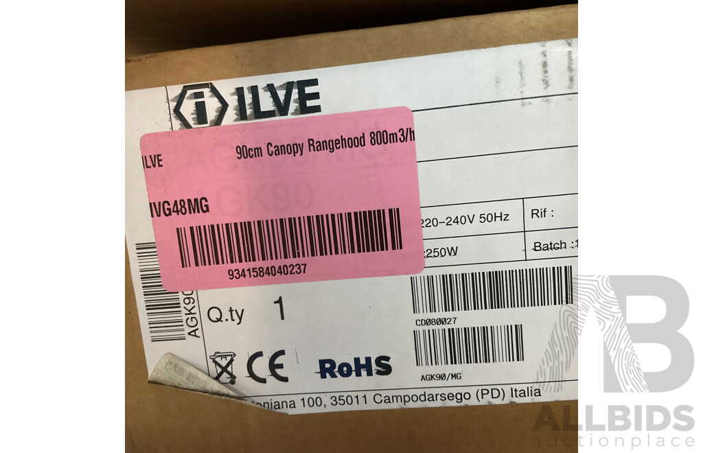 ILVE 90cm Wall Monted Canopy Ranghood (IVG48MG)