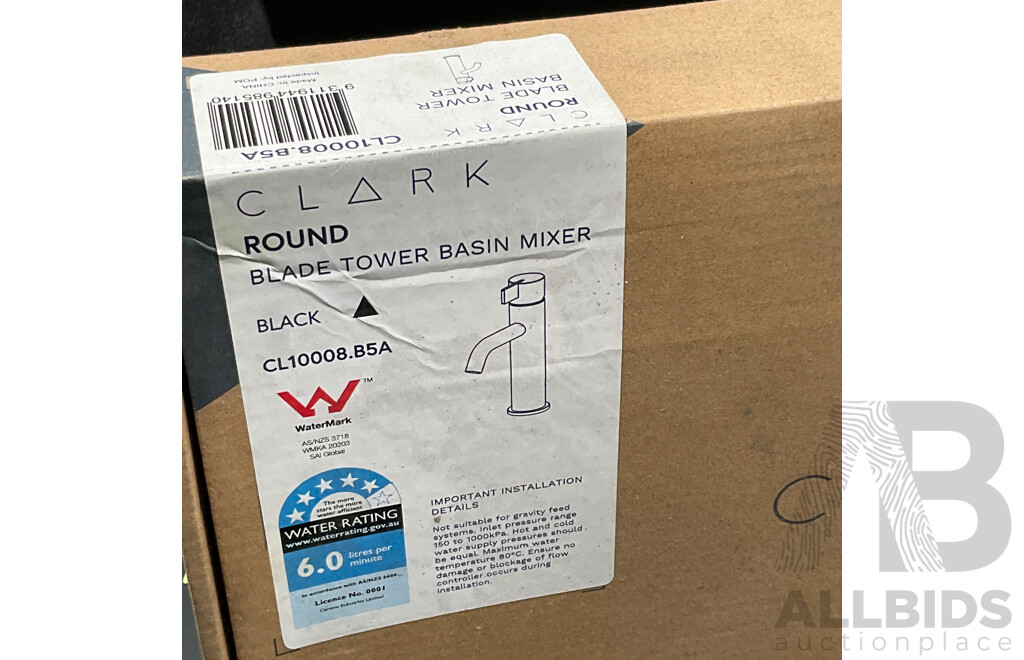 CLARK Round Blade Tower Basin Mixer (Matte Black) - Lot of 3