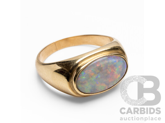 9ct Yellow Gold Opal Triplet Signet Ring - Size W