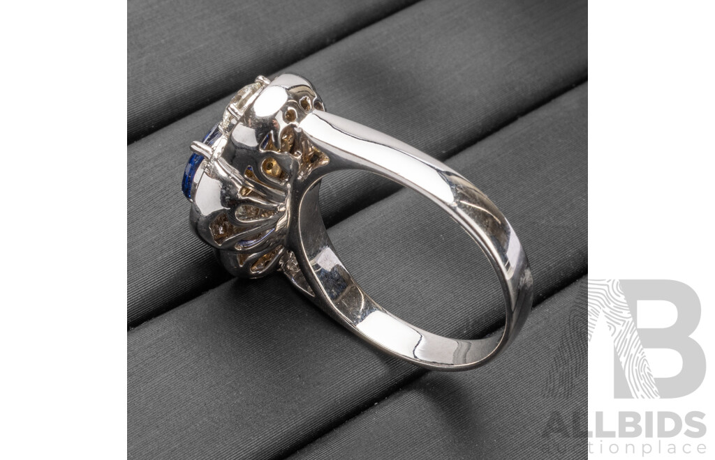 14ct White Gold Engagement Ring with Ceylon Sapphire & Diamonds with Valuation - Size N