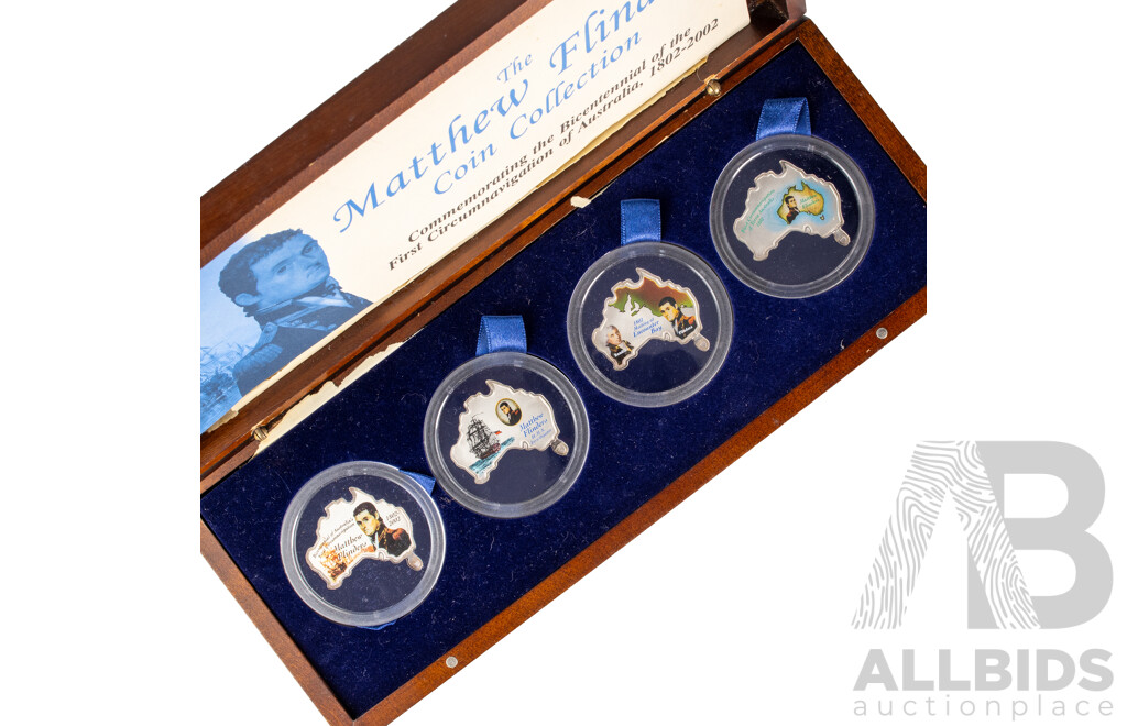 Bank of Uganda Perth Mint 2002 Matthew Flinders Silver Five Thousand Shillings Coin Collection, Commemorating the Bicentennial of the First Circumnavigation of Australia .999