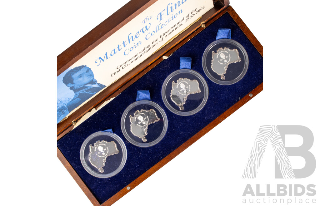 Bank of Uganda Perth Mint 2002 Matthew Flinders Silver Five Thousand Shillings Coin Collection, Commemorating the Bicentennial of the First Circumnavigation of Australia .999