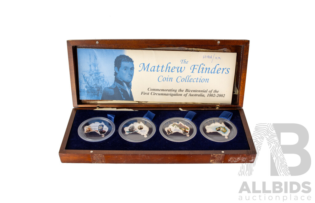 Bank of Uganda Perth Mint 2002 Matthew Flinders Silver Five Thousand Shillings Coin Collection, Commemorating the Bicentennial of the First Circumnavigation of Australia .999