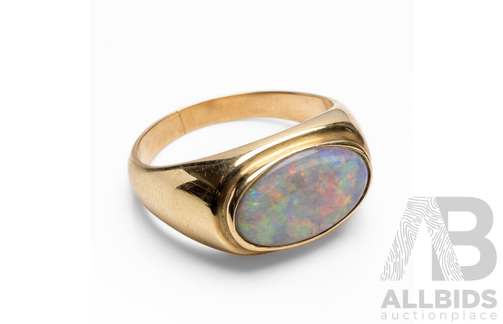 9ct Yellow Gold Opal Triplet Signet Ring - Size W