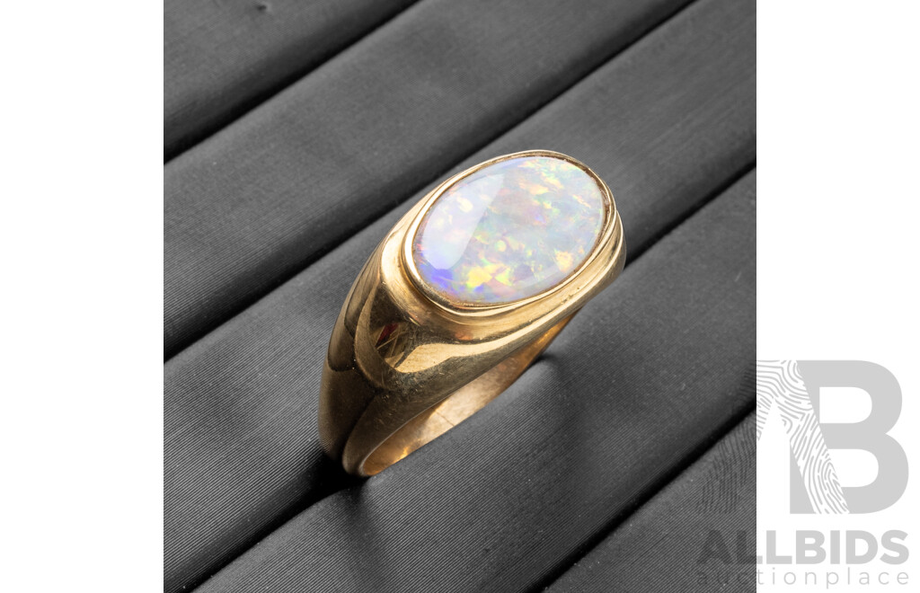 9ct Yellow Gold Opal Triplet Signet Ring - Size W