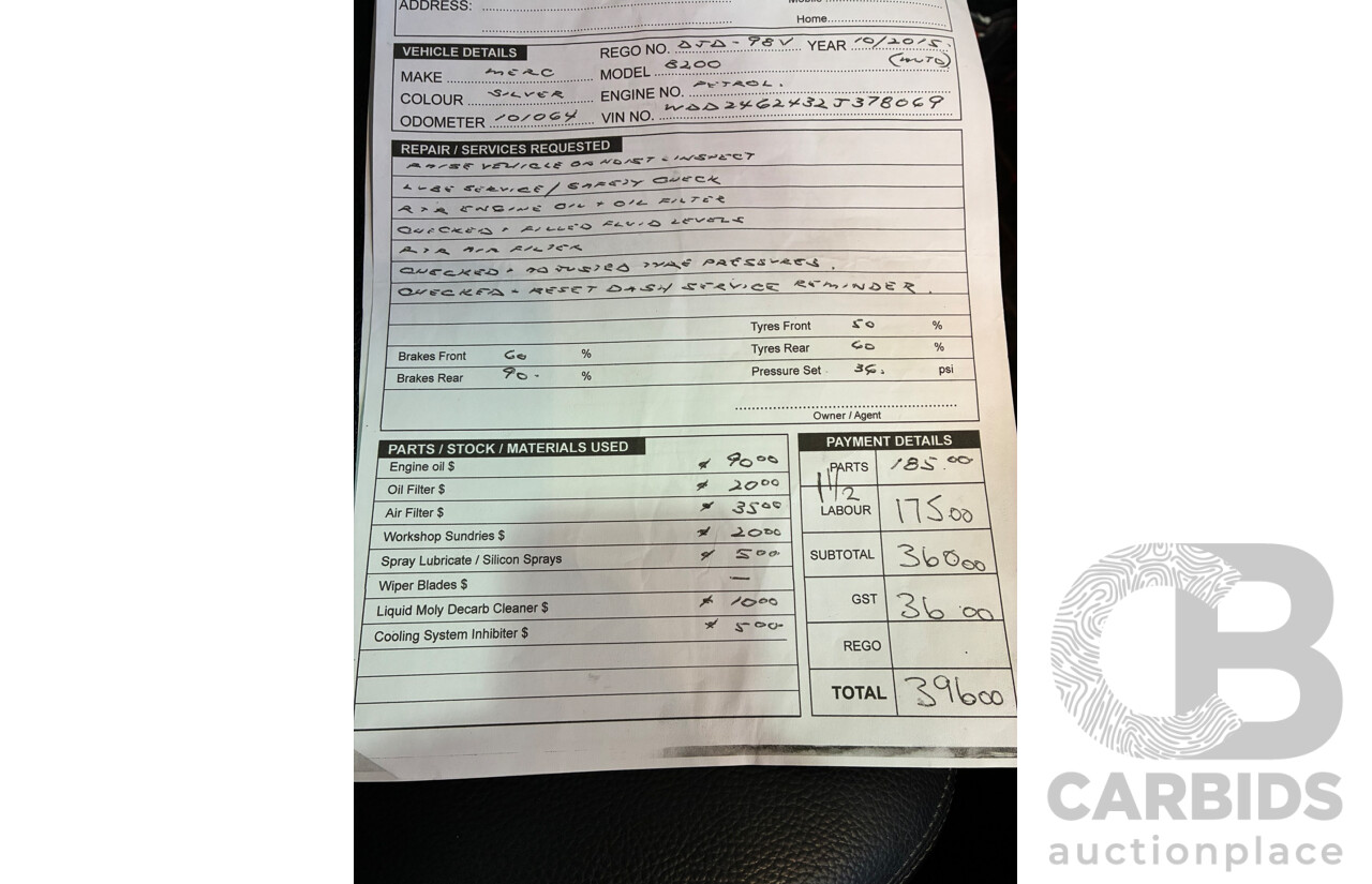 12/2015 Mercedes-Benz B200 246 MY16 5d Hatchback Silver Turbo 1.6L