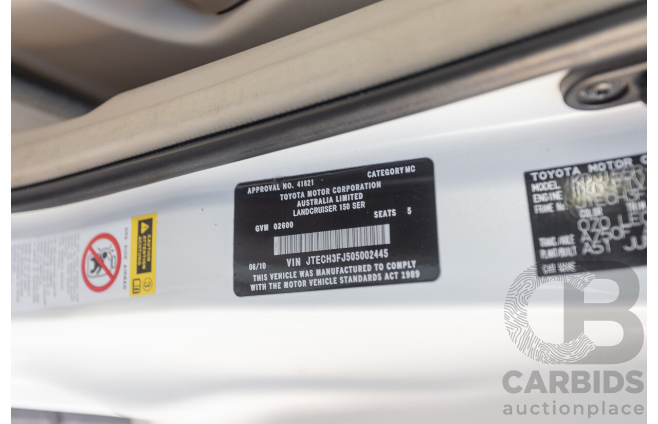 06/2010 Toyota Landcruiser Prado ZR (4x4) KDJ155R 2D Wagon Crystal Pearl Turbo Diesel 3.0L