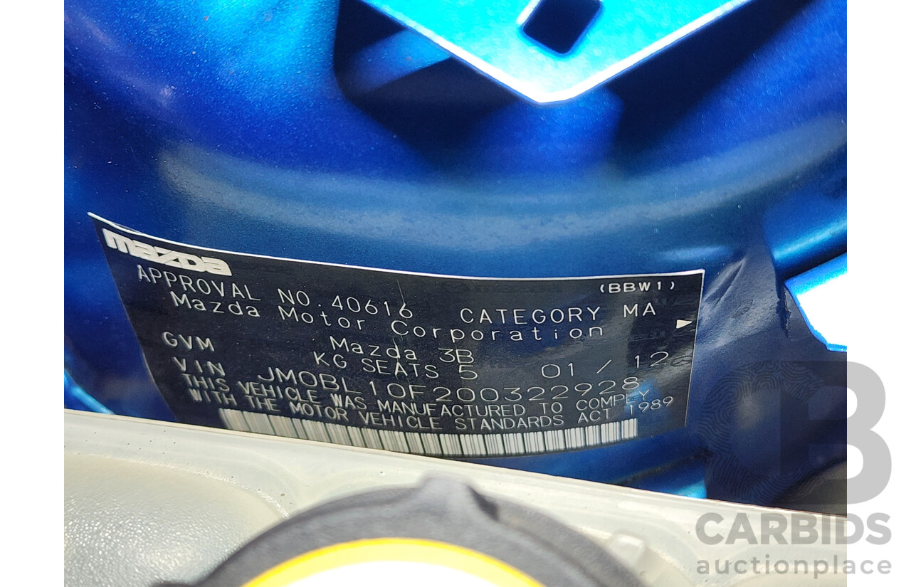 01/2012 Mazda Mazda3 NEO BL 11 UPGRADE 5d Hatchback Blue 2.0L
